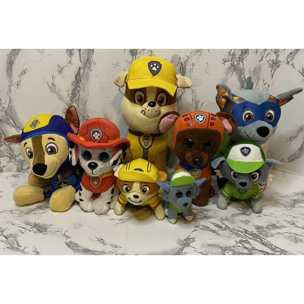 Lot Of 8 Paw Patrol Plush Zama, Rocky, Marshall, Chase, Spin Master 10" & under